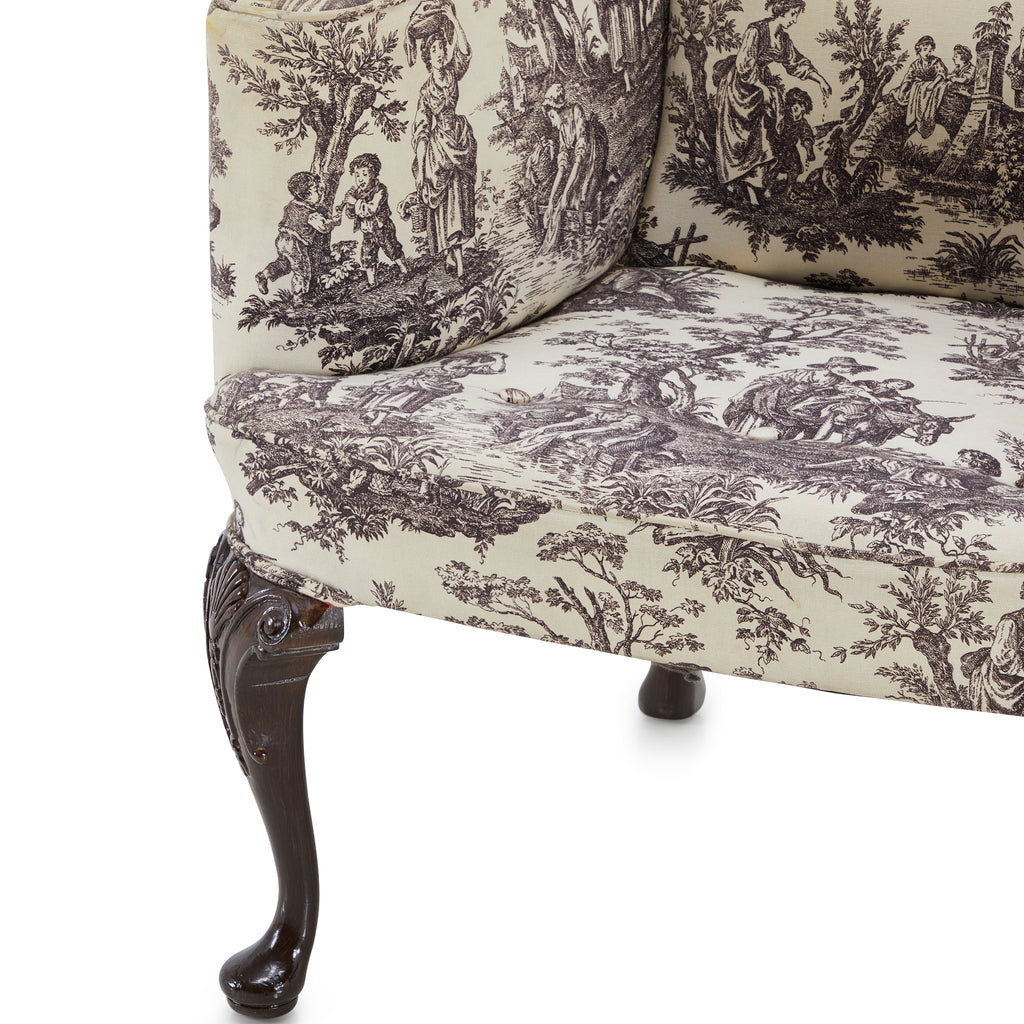 White & Black Vintage Pastoral Print Arm Chair