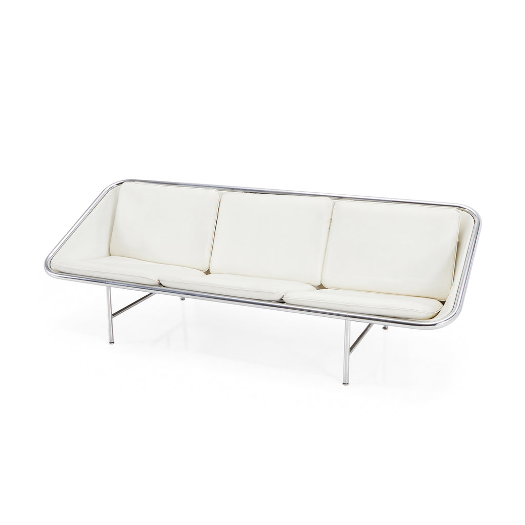 White Leather & Chrome Modern Nelson Sling Sofa