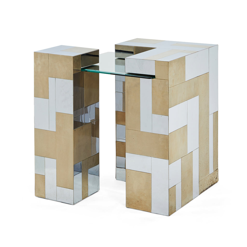 Gold & Silver Metal Geometric Modern Glass-Top Table