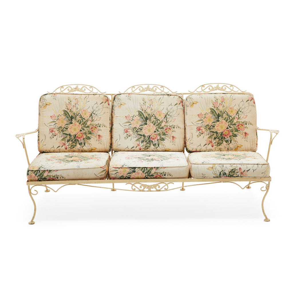 White Cream Floral Outdoor Sofa