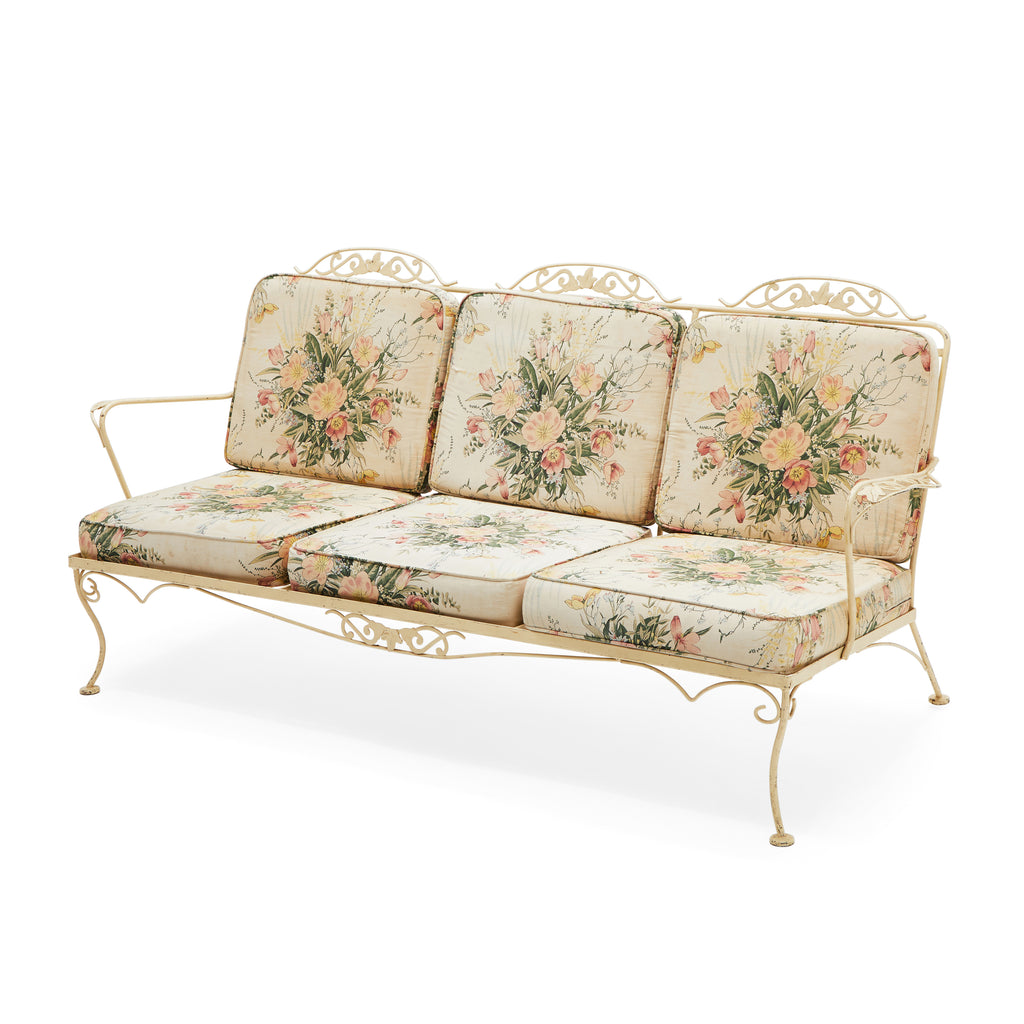 White Cream Floral Outdoor Sofa