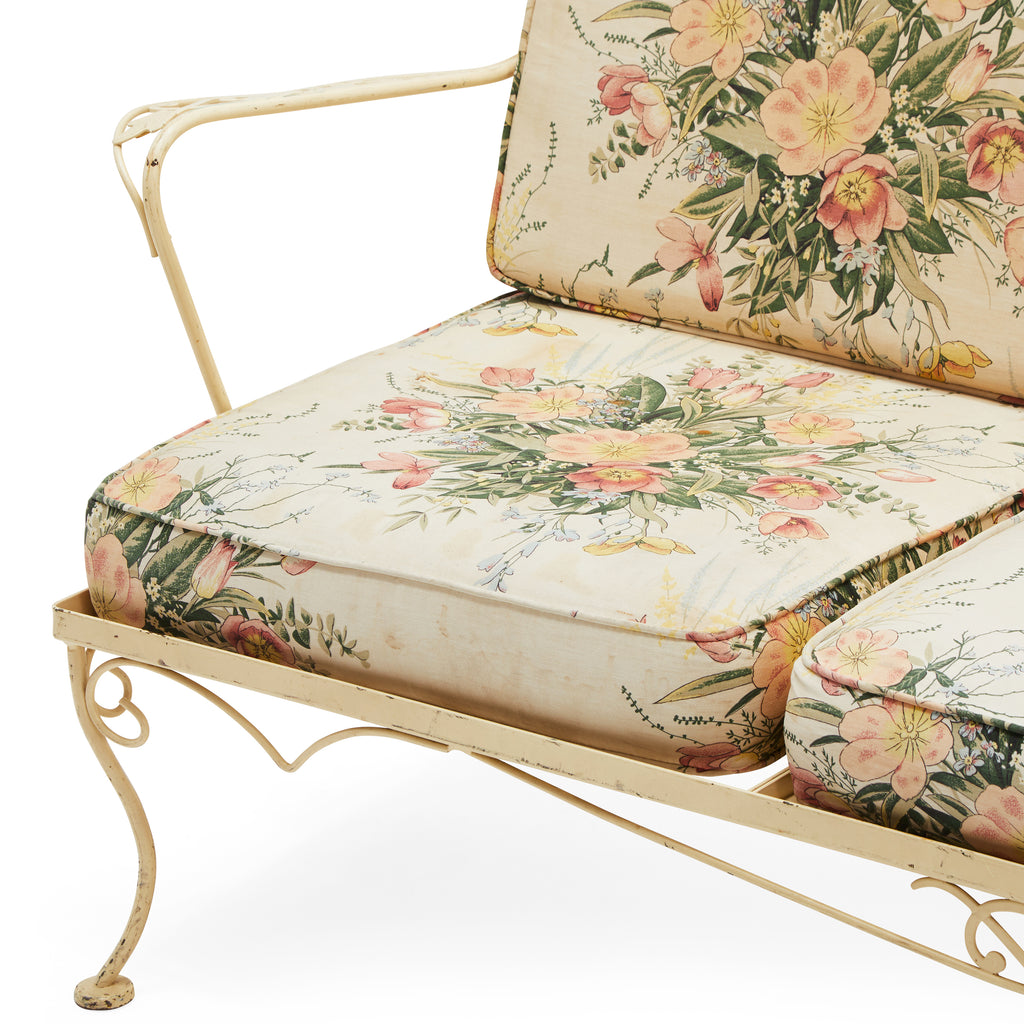 White Cream Floral Outdoor Sofa