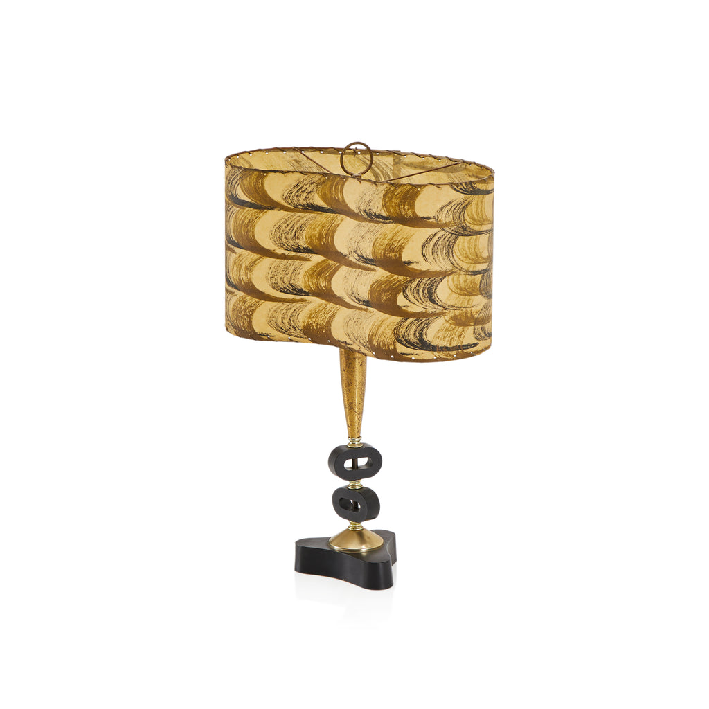 black and tan table lamp with brushstroke shade