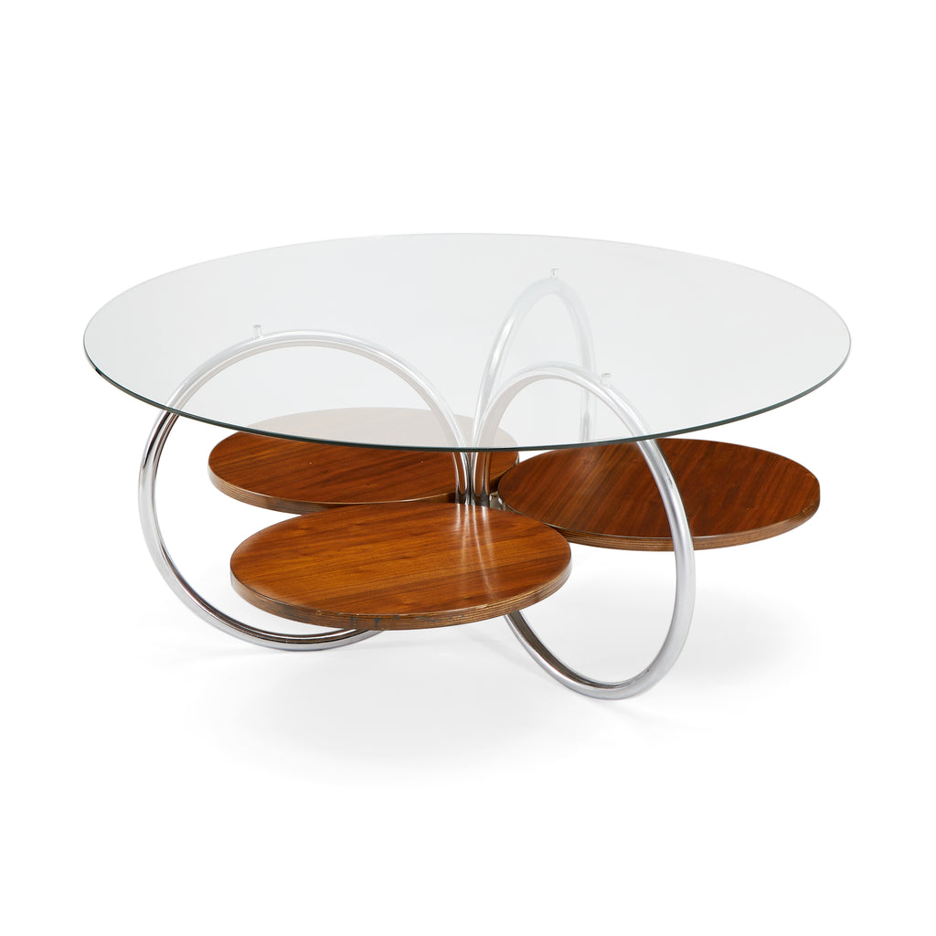 Glass Coffee Table With Chrome Ring Stand