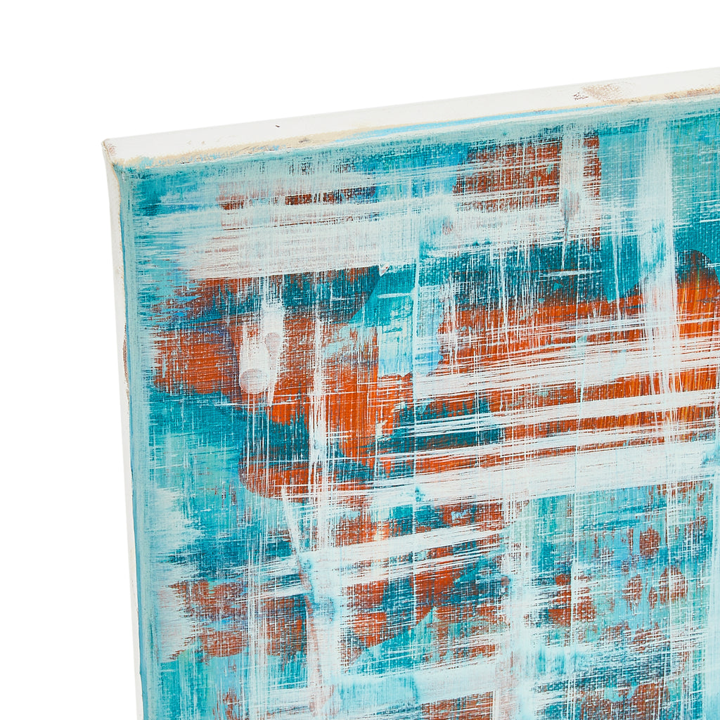 1052 (A+D) Blue Red Ivory Plaid Abstract Art