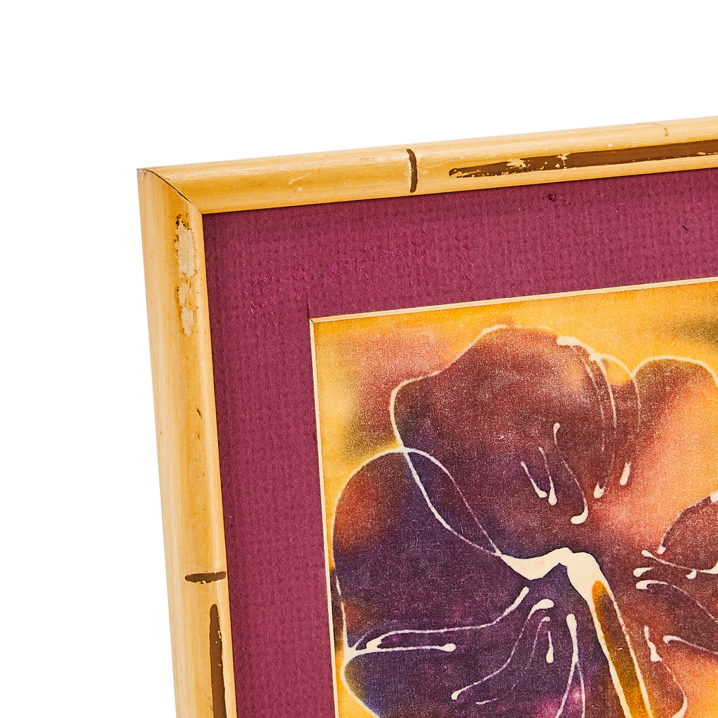 00.48 (A+D) Framed Purple Hawaiian Hibiscus Flower Painting B