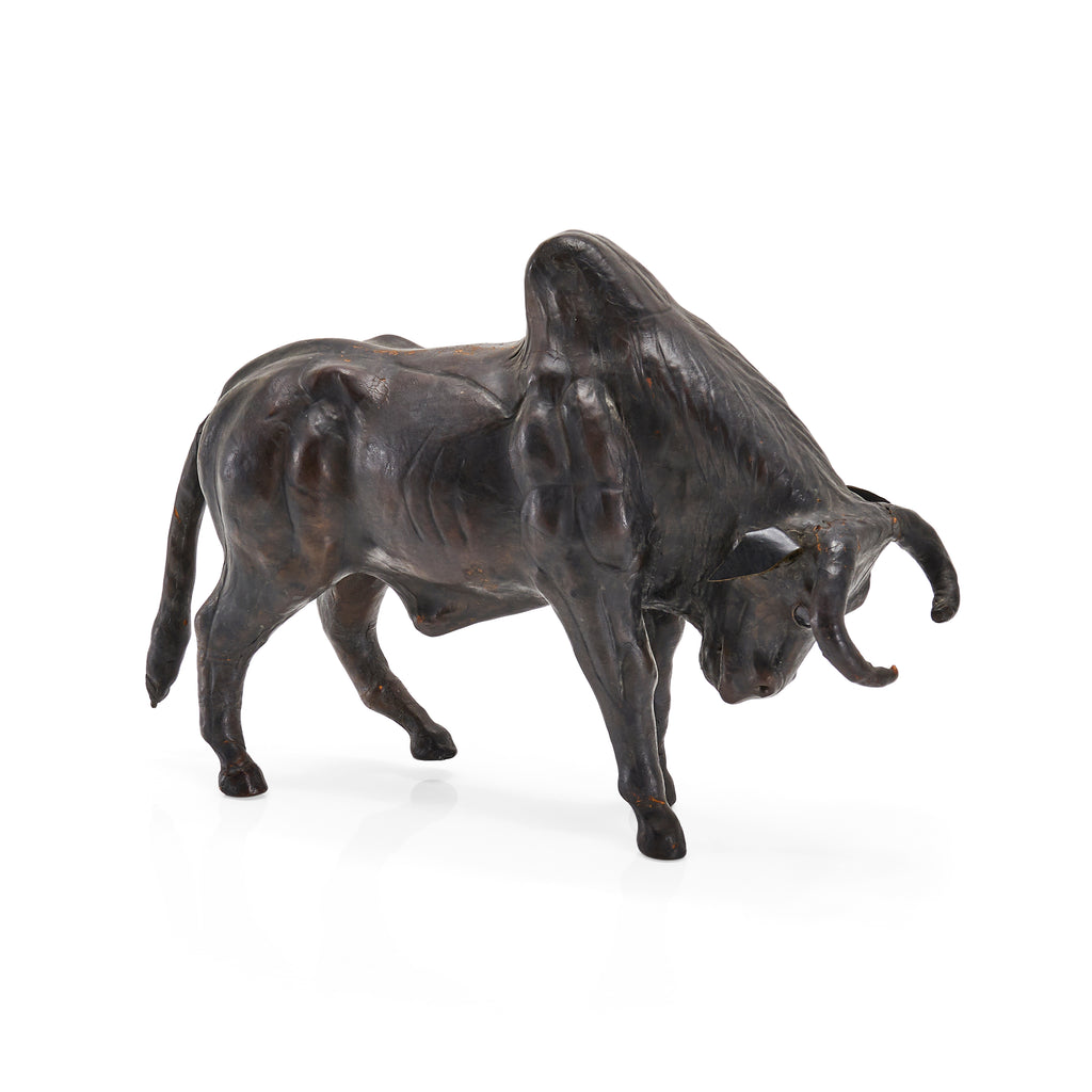 Brown Leather Small Bull Sculpture