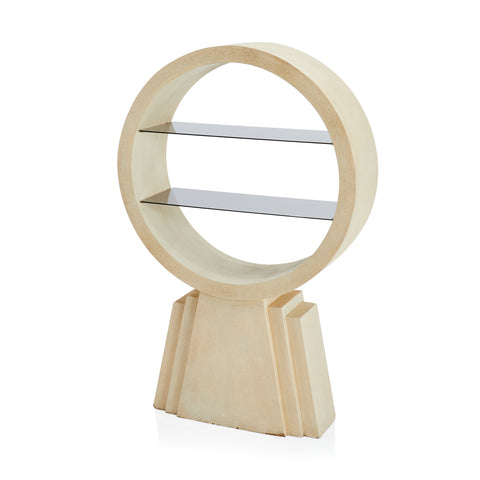 Cream Round Shelving Unit with Smoked Glass Shelves