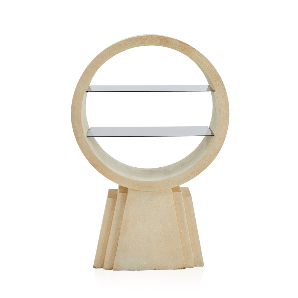 Cream Round Shelving Unit with Smoked Glass Shelves