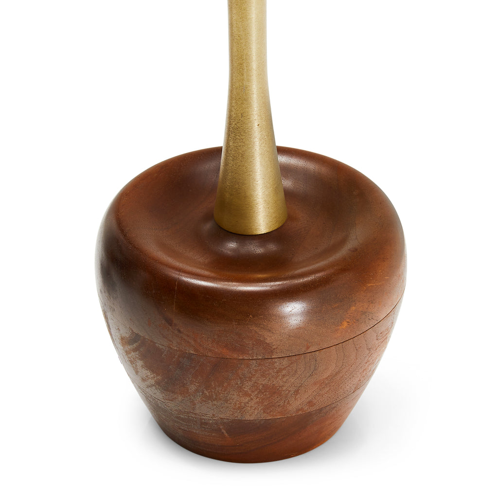 Brass Table Lamp with Carved Wood Base