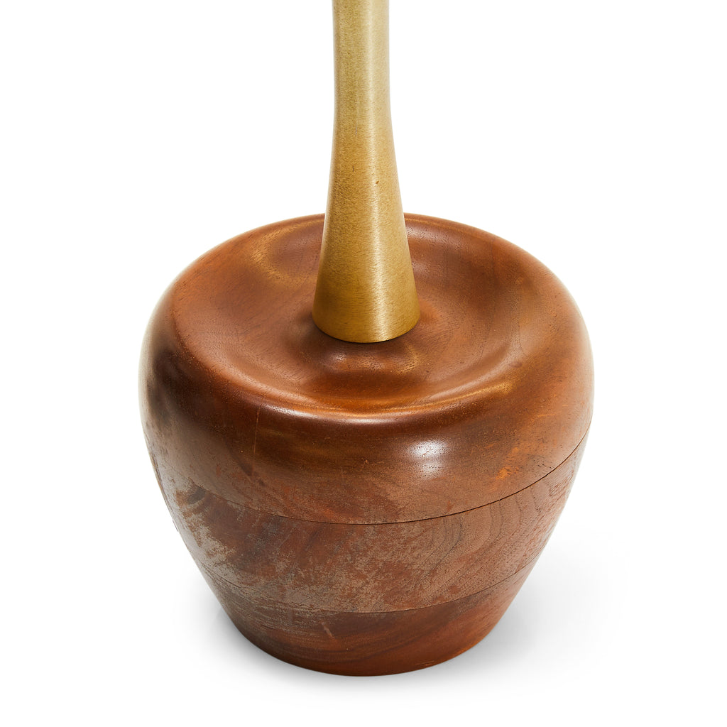 Brass Table Lamp with Carved Wood Base