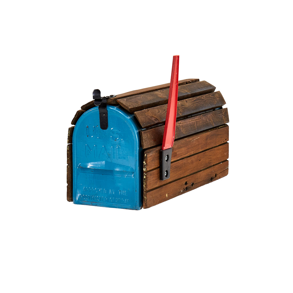 Blue Dark Wood and Metal Mailbox