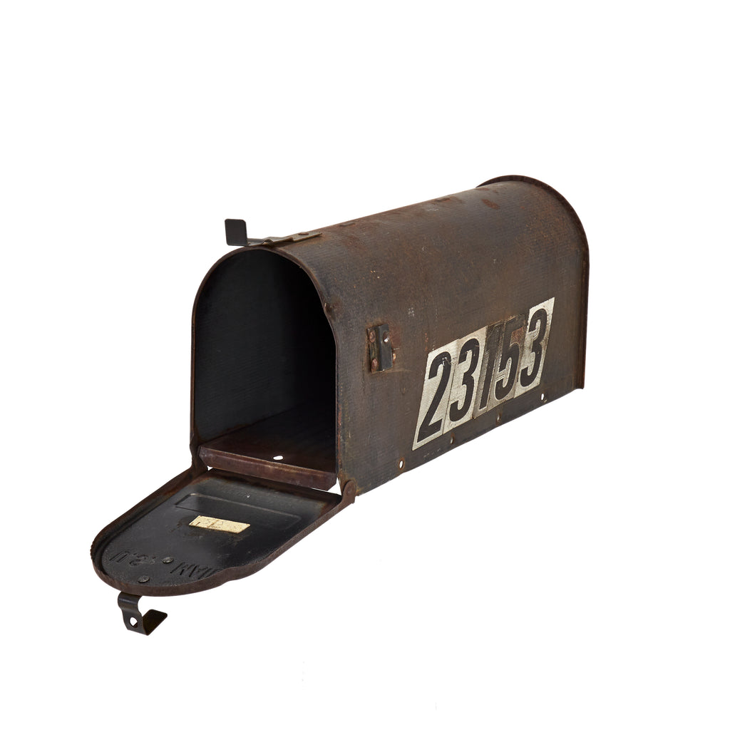 Weathered Black Metal Post Mount Mail Box