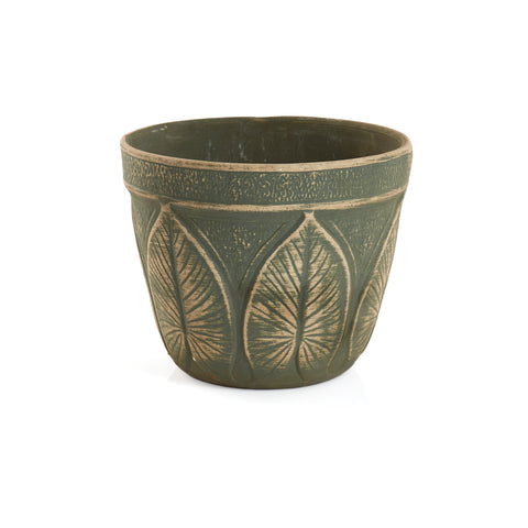 Green Ceramic Planter With Leaf Designs