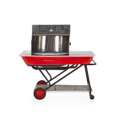 Red and Black Electric Grill on Cart