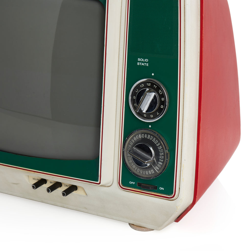 Green and White GE TV with Red Lining