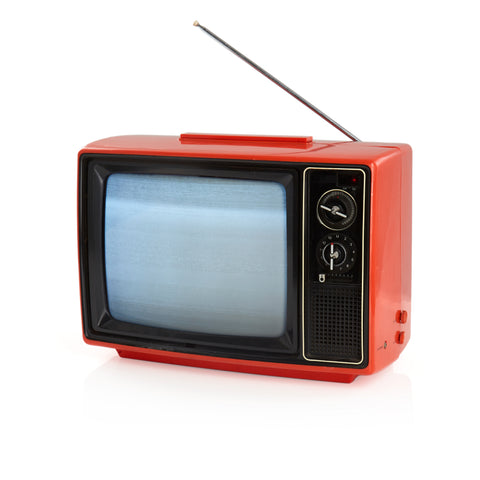 Vintage Red TV with Antenna and Knobs