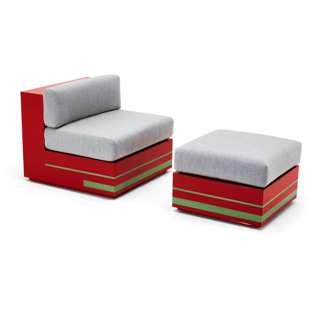 Red and Green Platform Ottoman with Cushion