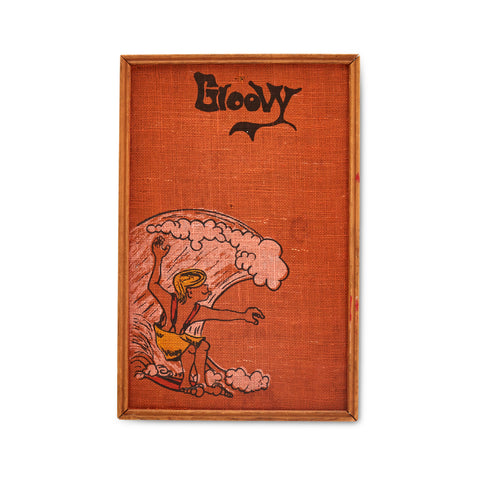 Orange Groovy Surfer Burlap Pin Board