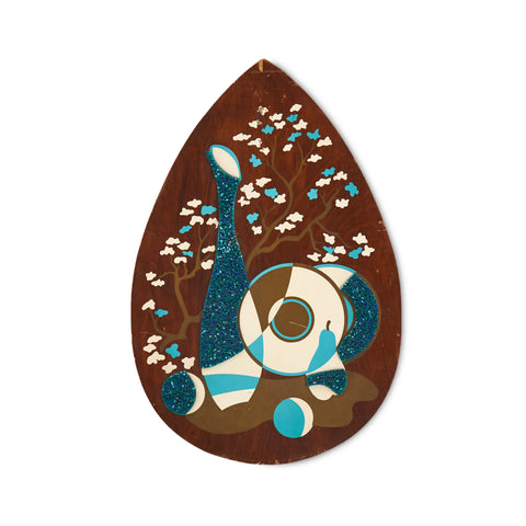 Textured Blue and White Almond-Shaped Wall Art
