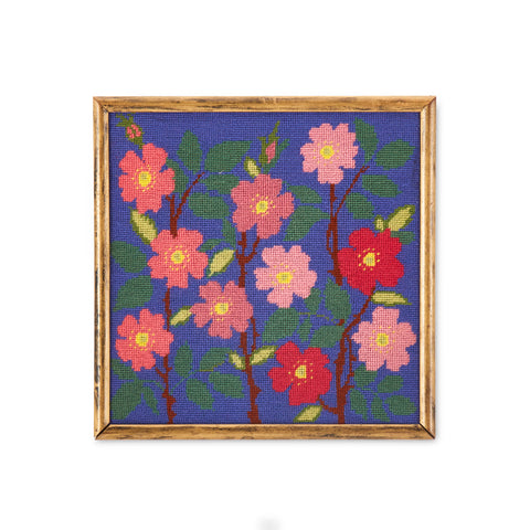 1150 (A+D) Needlepoint Pink Flowers Blue