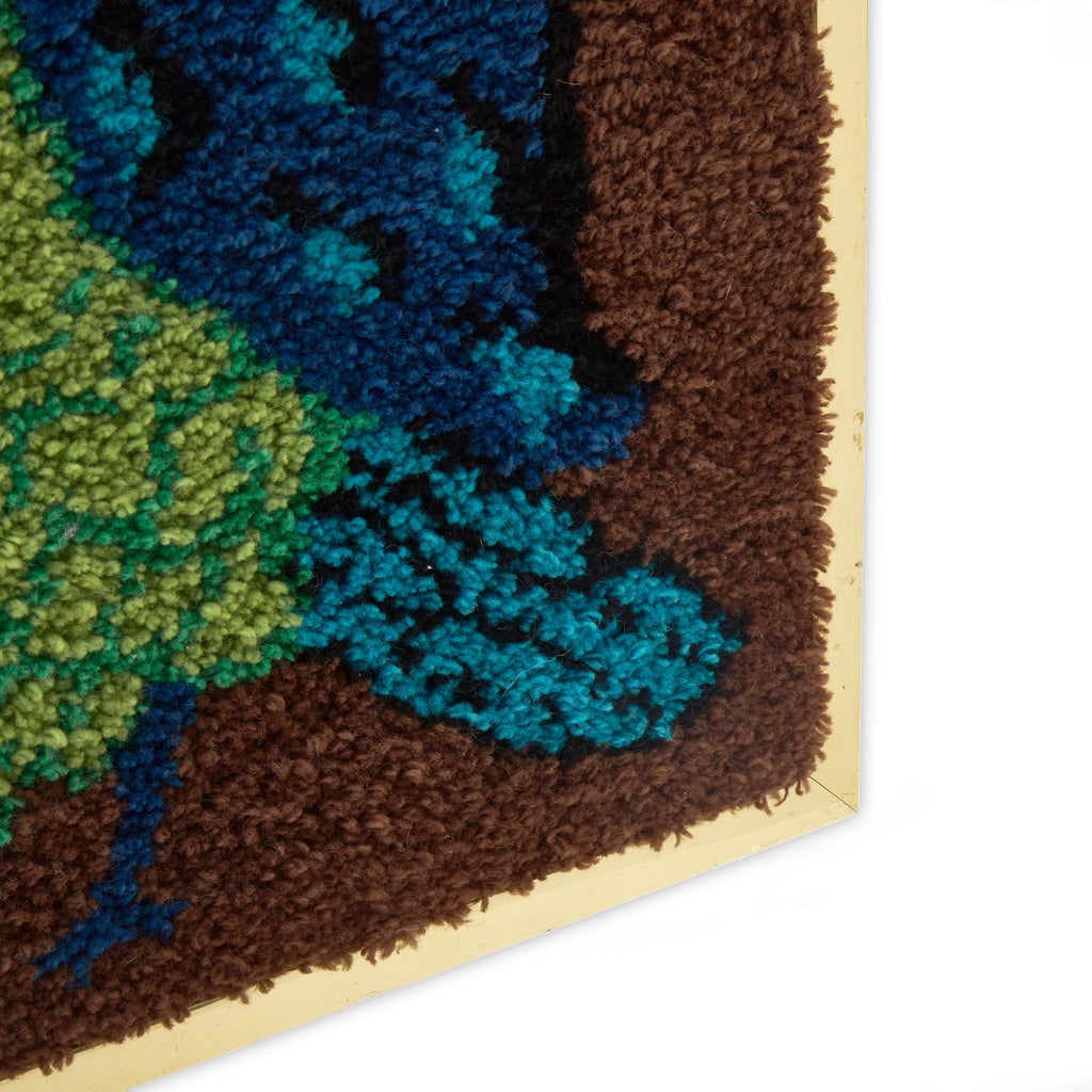 Blue & Brown Needlepoint Shag Owl Artwork