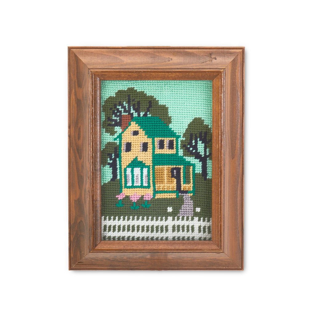 Green House Wood Framed Needlepoint Artwork (A+D)