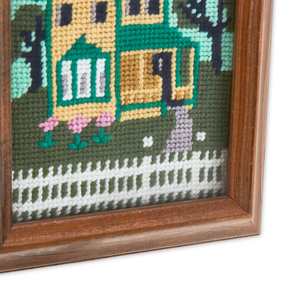 Green House Wood Framed Needlepoint Artwork (A+D)