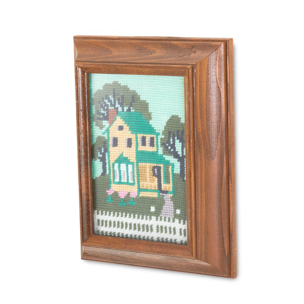 Green House Wood Framed Needlepoint Artwork (A+D)
