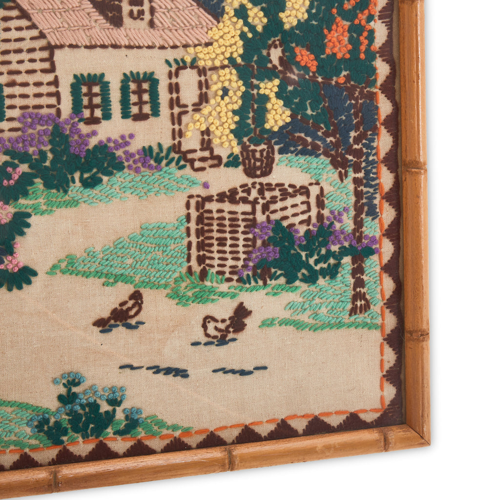 Brown & Green Farmhouse Pastoral Embroidery Artwork (A+D)