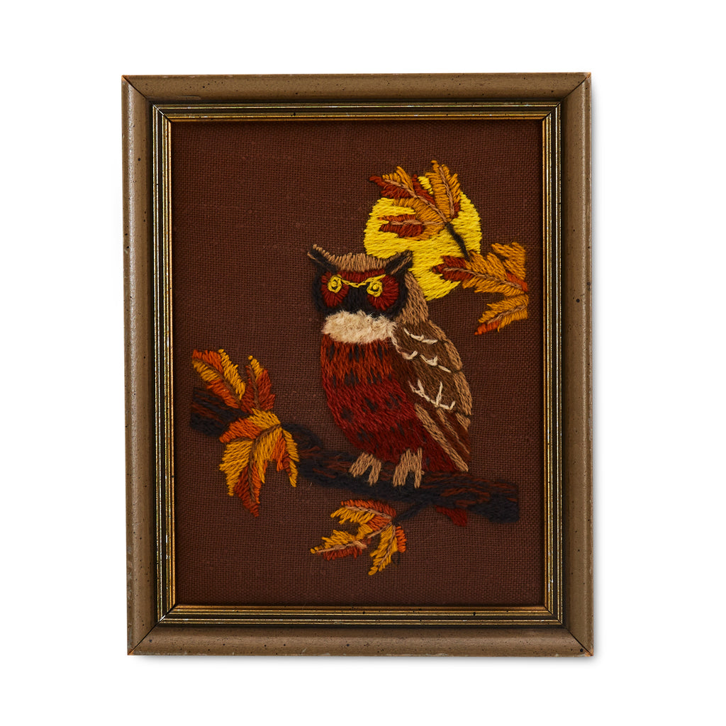 Brown and Orange Needlepoint Owl (A+D)