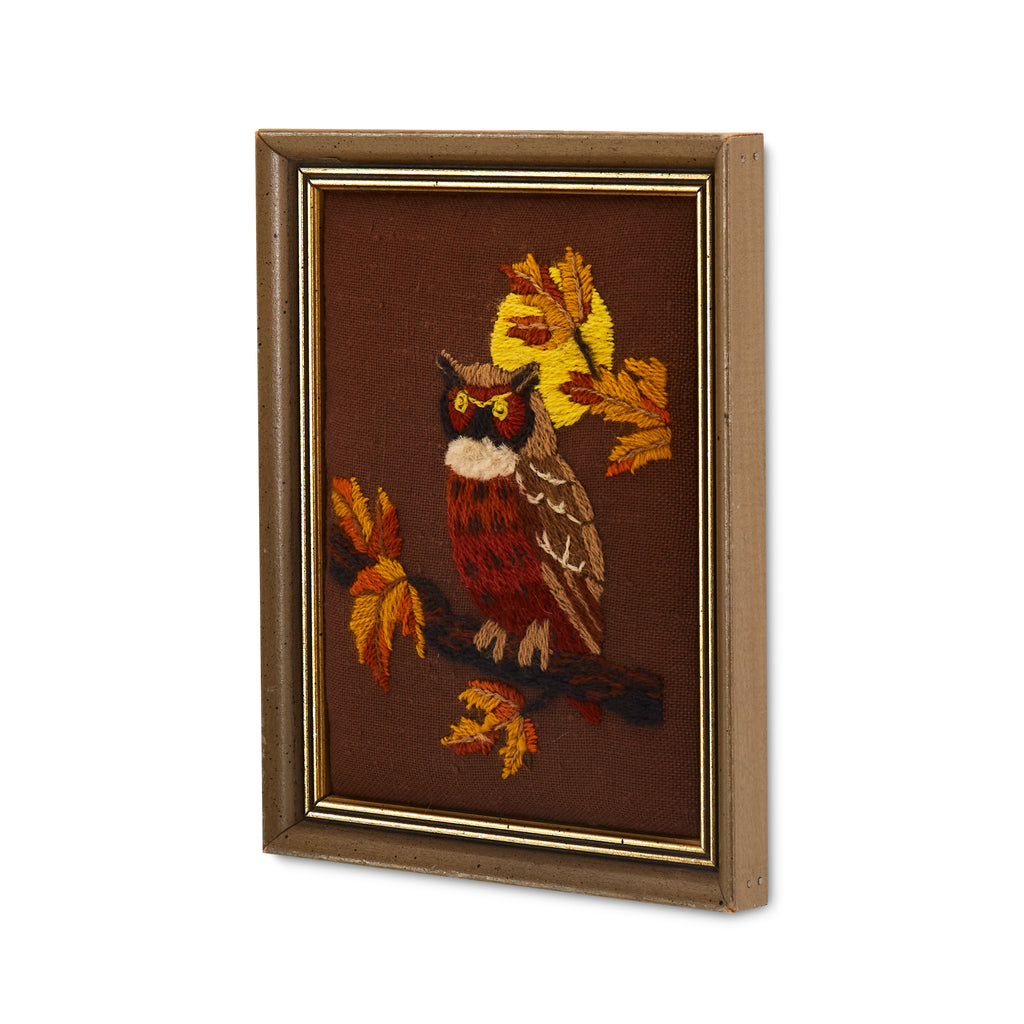 Brown and Orange Needlepoint Owl (A+D)
