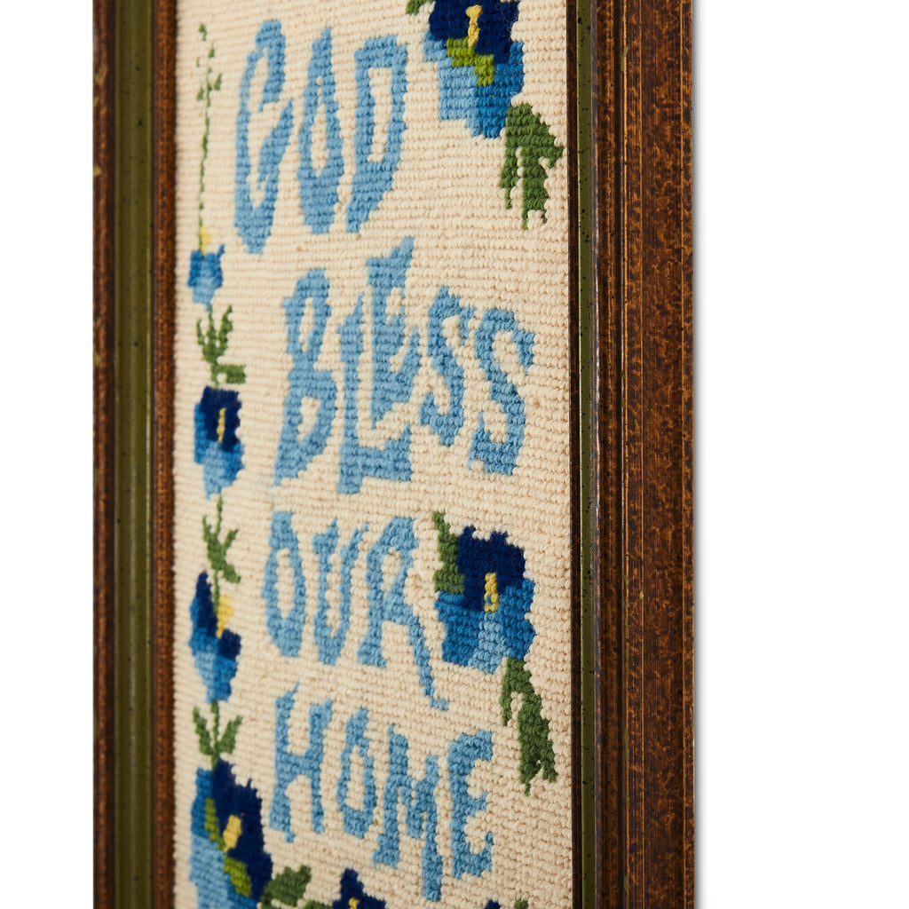 Blue Needlepoint 'God Bless Our Home' Artwork (A+D)