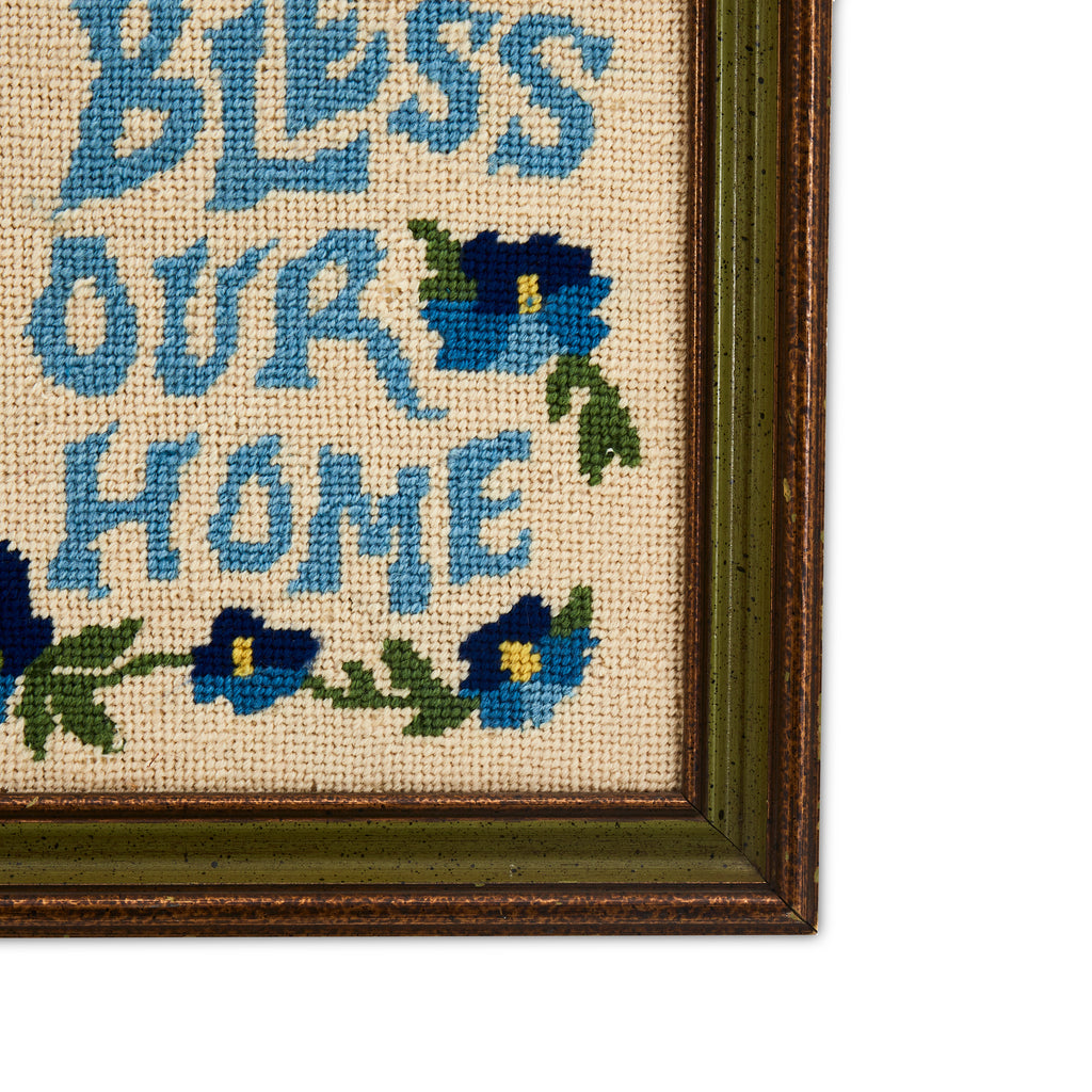 Blue Needlepoint 'God Bless Our Home' Artwork (A+D)