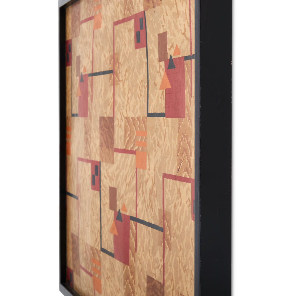 Red and Gold Abstract Framed Patchwork Print #2