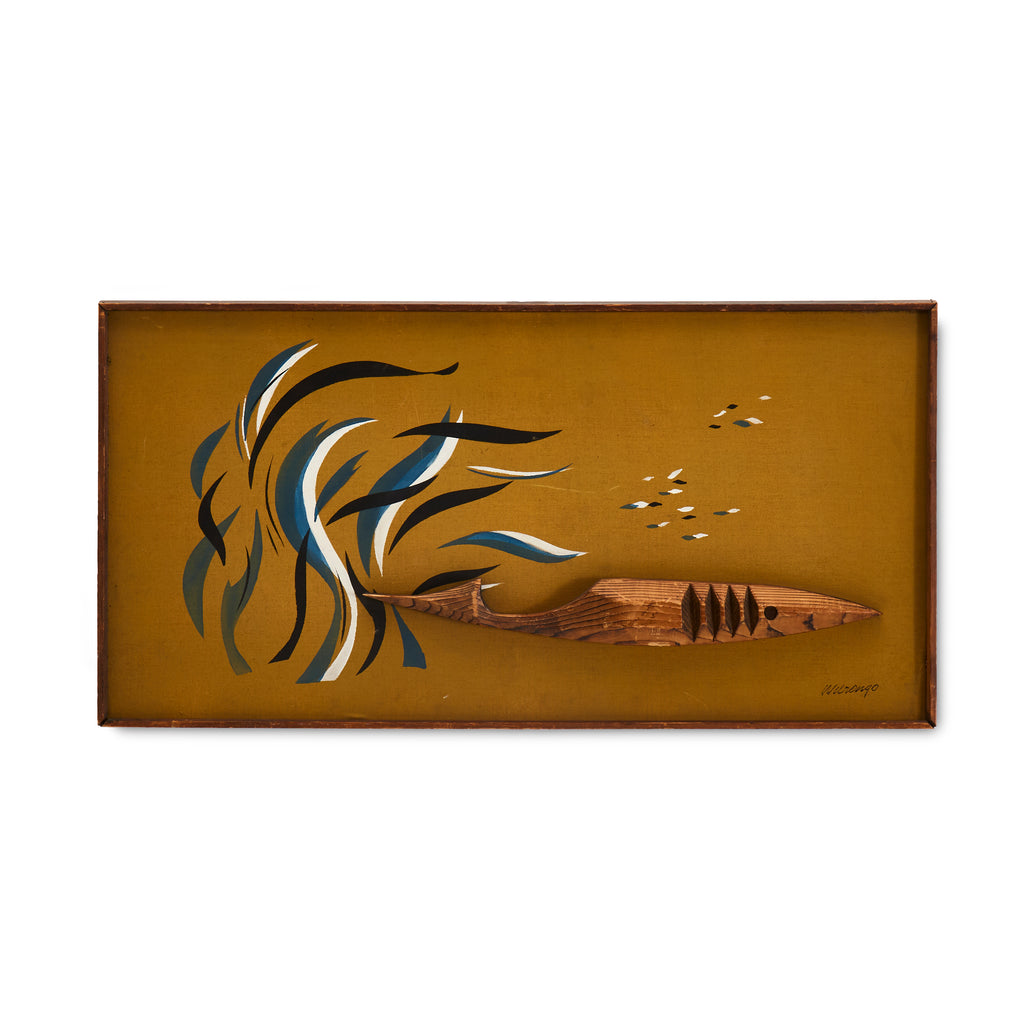 Mid Century Wood Boat Art