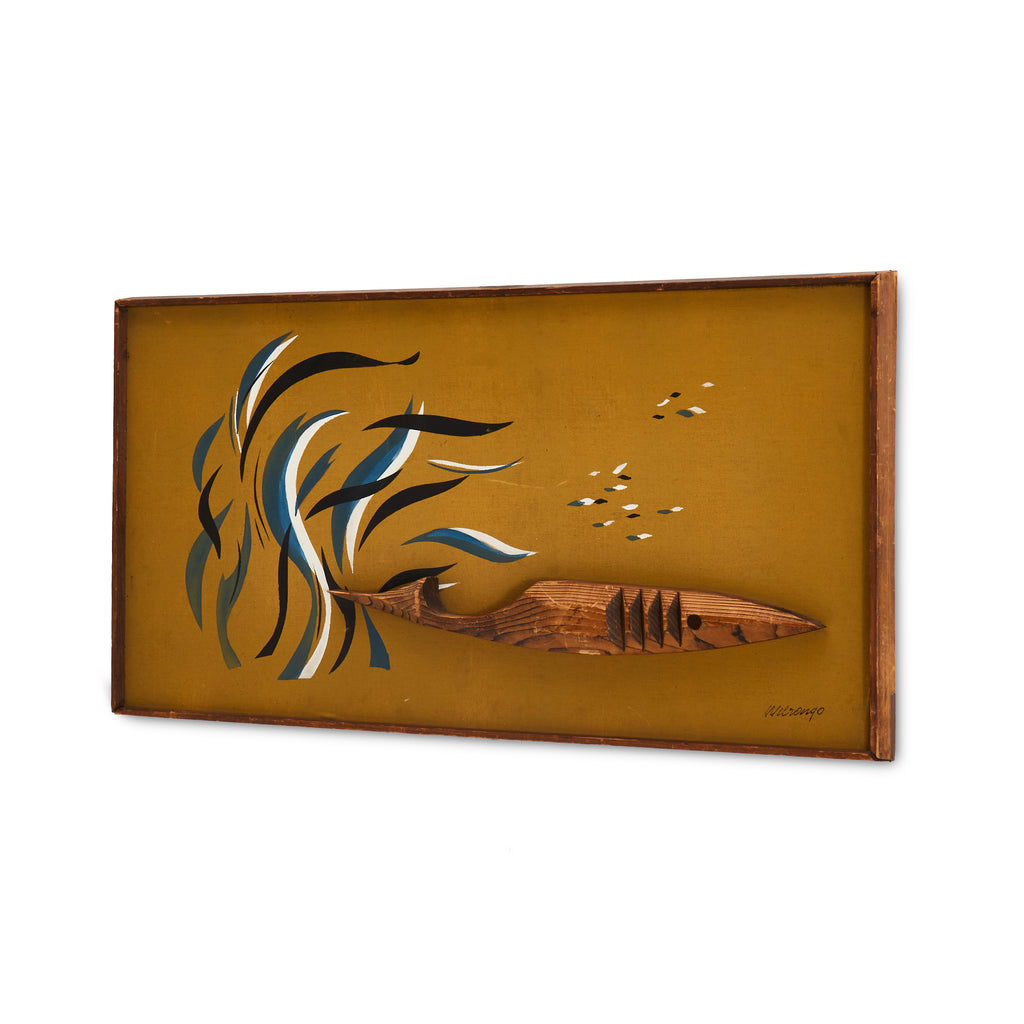 Mid Century Wood Boat Art