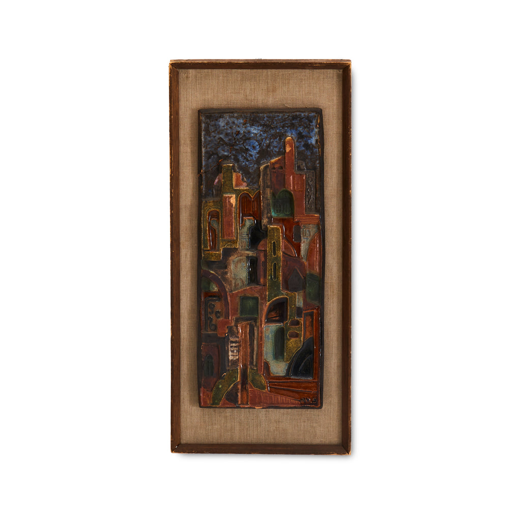 Painted Ceramic City Tile Art