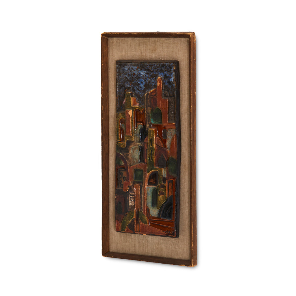 Painted Ceramic City Tile Art