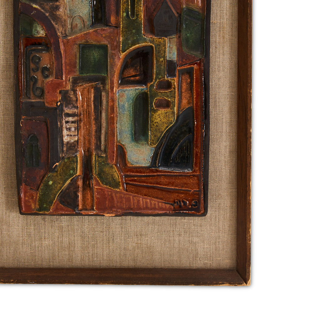 Painted Ceramic City Tile Art