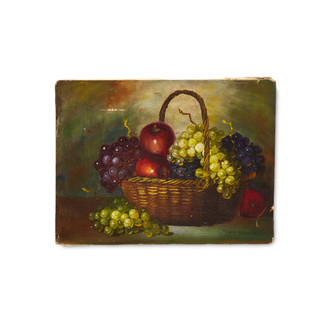 Fruit Still-Life Painting on Worn Canvas (A+D)