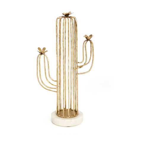Gold Cactus with Faux Marble Base