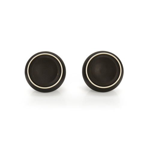 Pair of Black Metal Sphere Speakers with White Rubber Accent