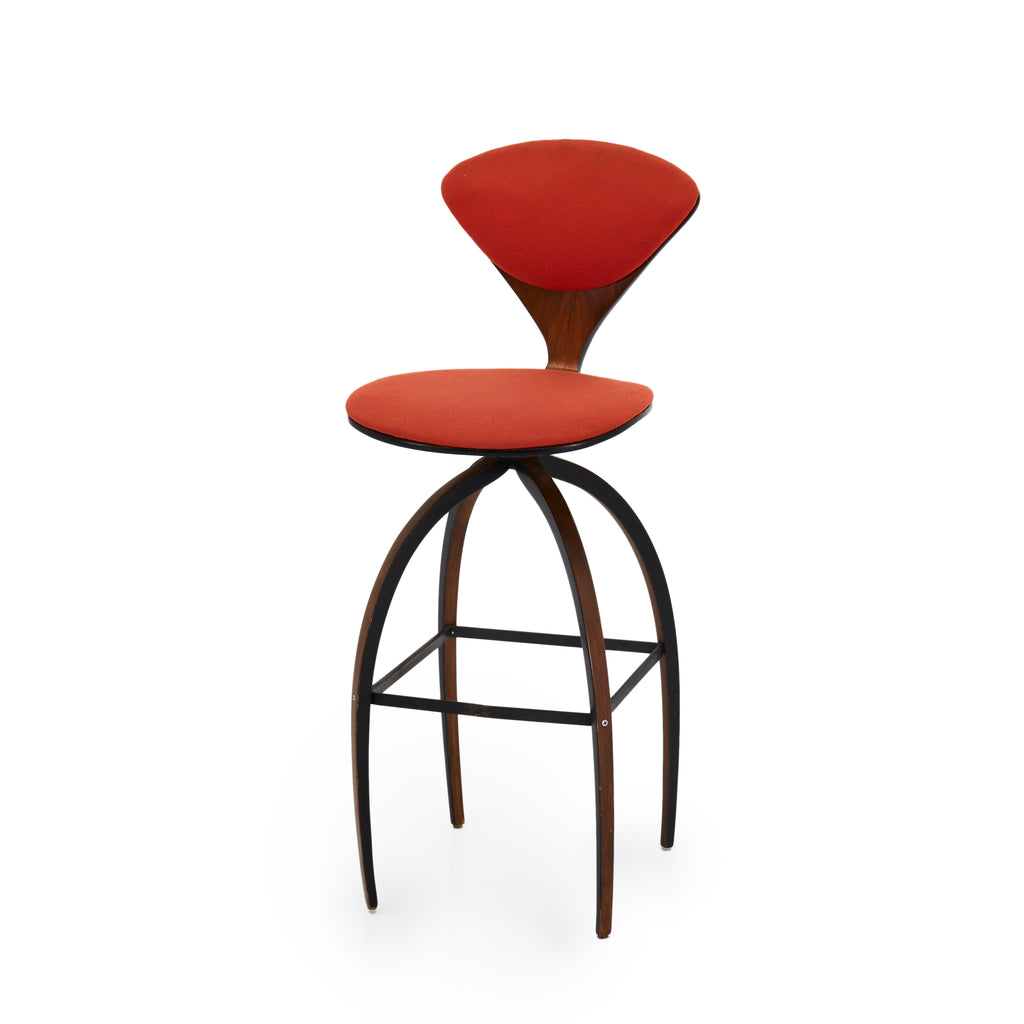 Orange and Wood Curved Legs Danish Barstool