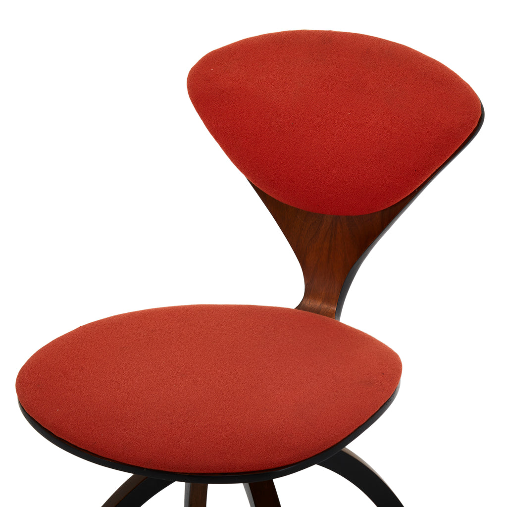 Orange and Wood Curved Legs Danish Barstool