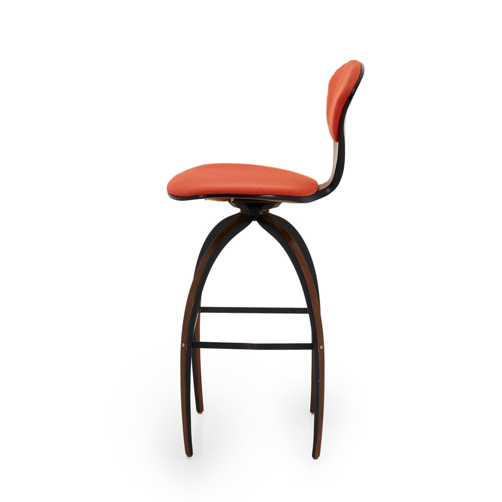 Orange and Wood Curved Legs Danish Barstool
