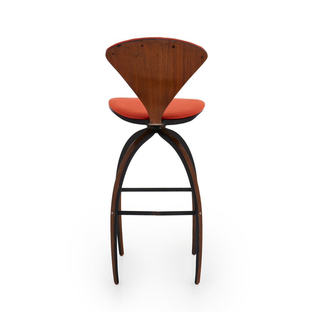 Orange and Wood Curved Legs Danish Barstool