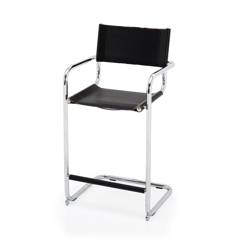 Chrome and Black Leather Barstool