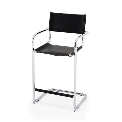 Chrome and Black Leather Barstool