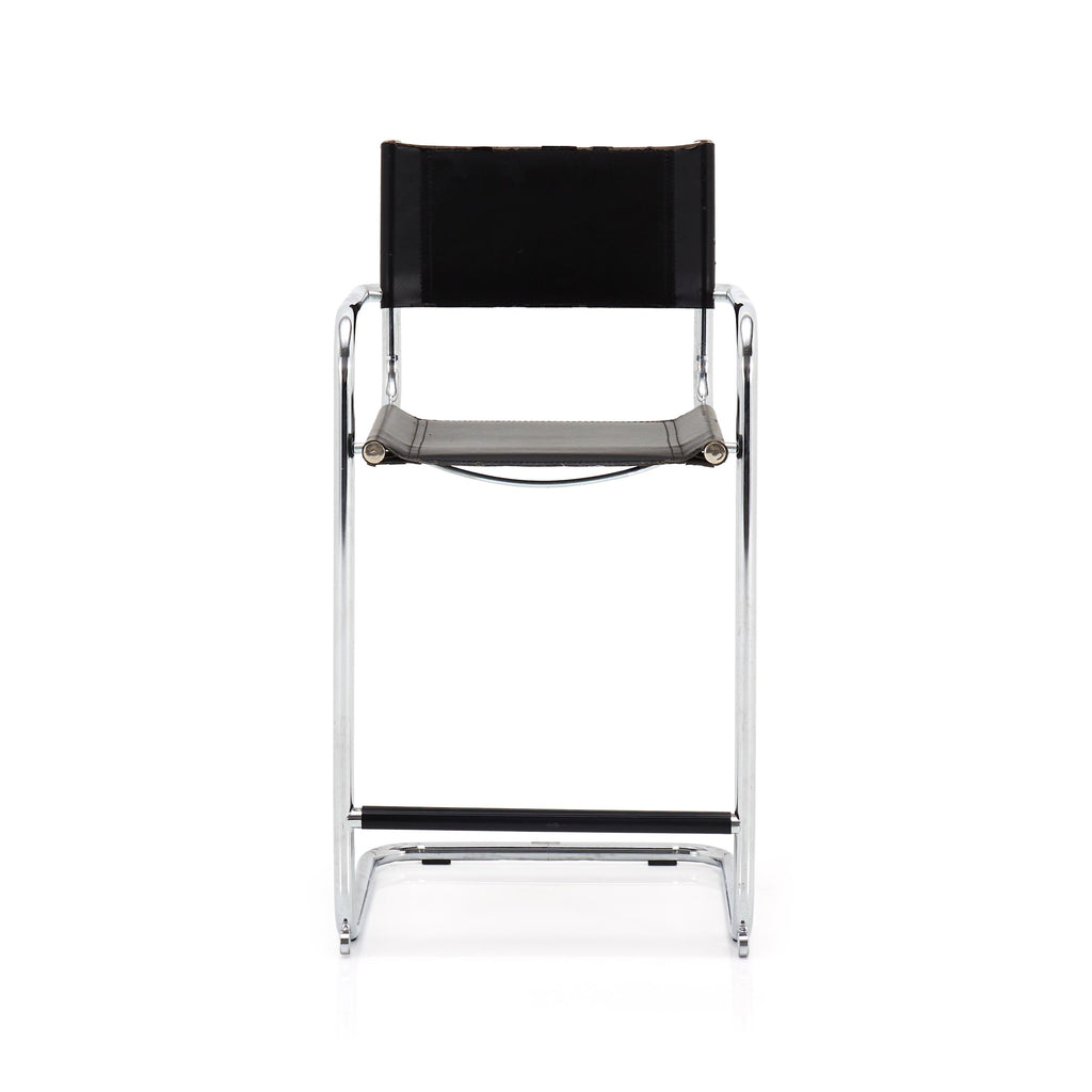 Chrome and Black Leather Barstool